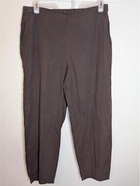 Eileen Fisher L Organic Cotton Hemp Tapered Pants Brown Elastic Waist